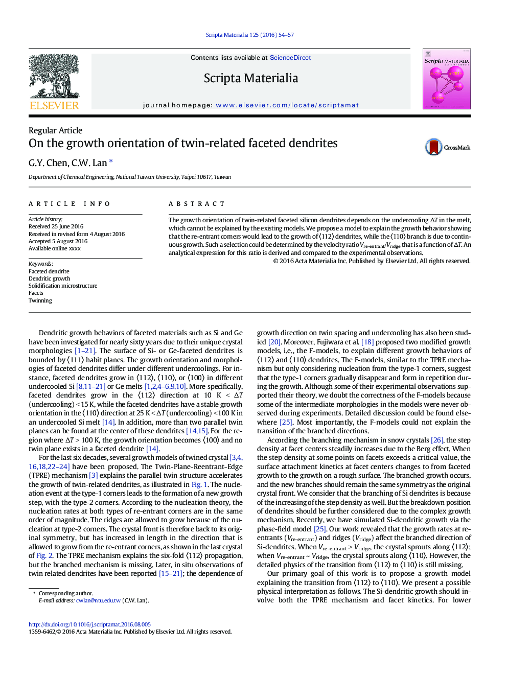 On the growth orientation of twin-related faceted dendrites