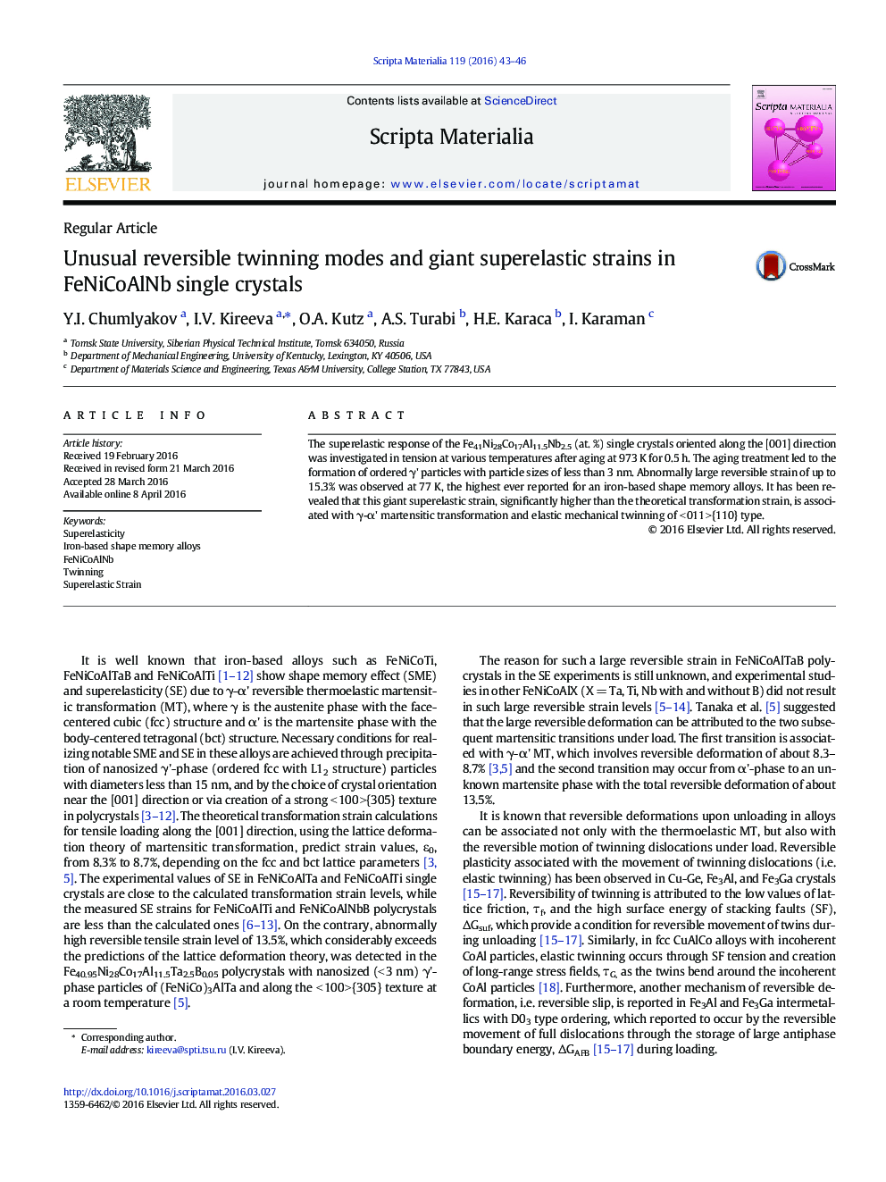 Unusual reversible twinning modes and giant superelastic strains in FeNiCoAlNb single crystals