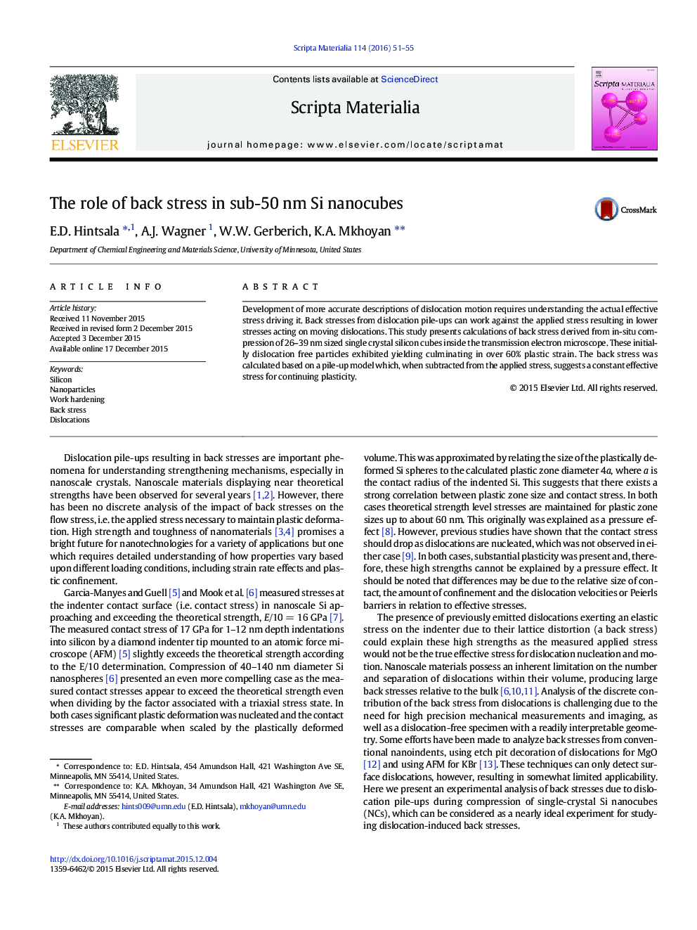 The role of back stress in sub-50 nm Si nanocubes