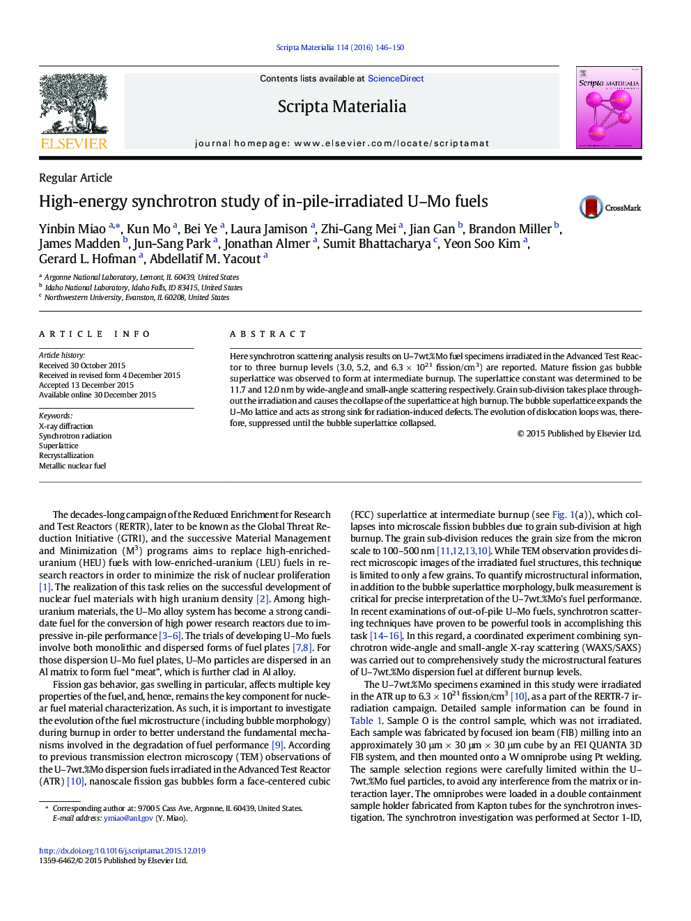 High-energy synchrotron study of in-pile-irradiated U–Mo fuels