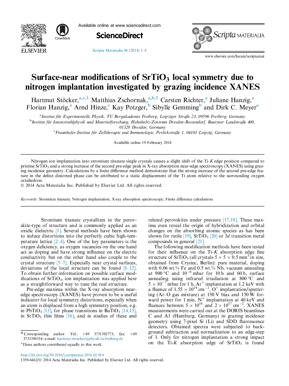 Surface-near modifications of SrTiO3 local symmetry due to nitrogen implantation investigated by grazing incidence XANES