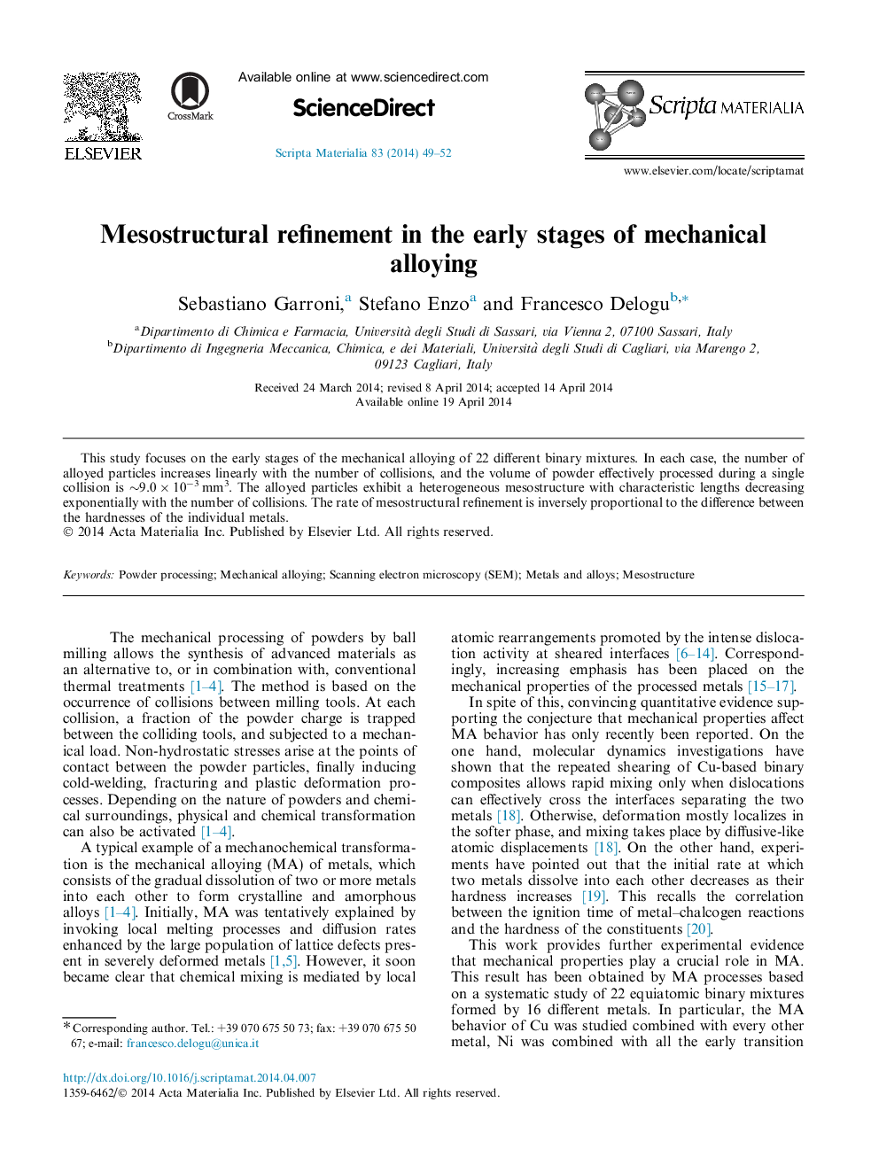 Mesostructural refinement in the early stages of mechanical alloying