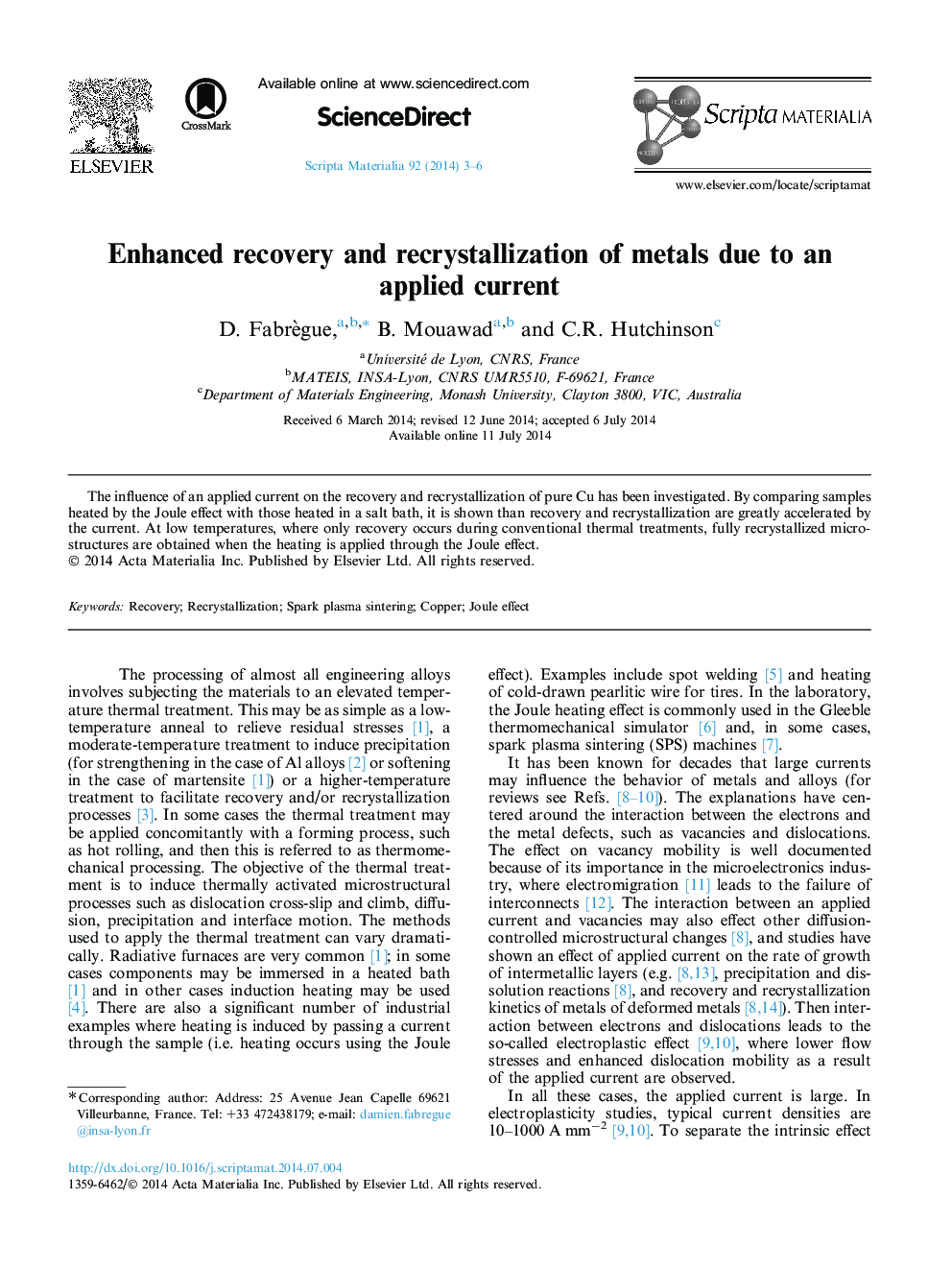 Enhanced recovery and recrystallization of metals due to an applied current