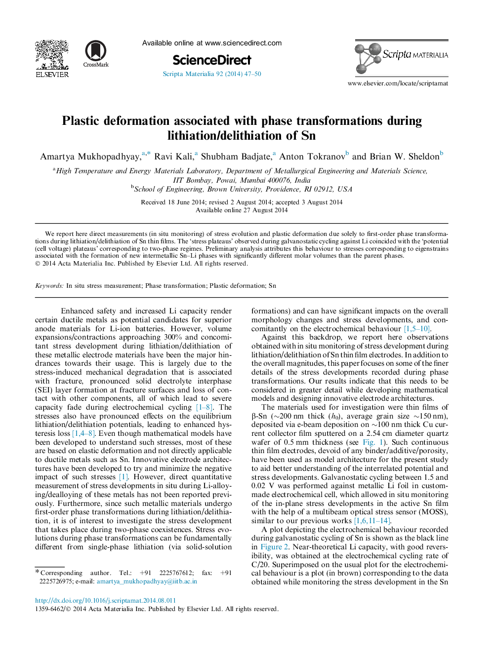 Plastic deformation associated with phase transformations during lithiation/delithiation of Sn