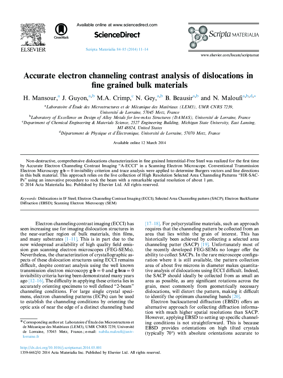 Accurate electron channeling contrast analysis of dislocations in fine grained bulk materials