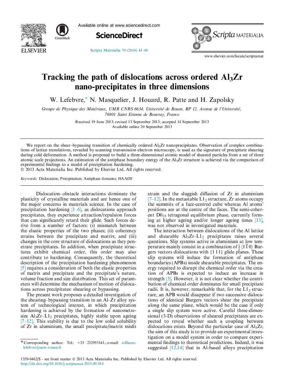 Tracking the path of dislocations across ordered Al3Zr nano-precipitates in three dimensions