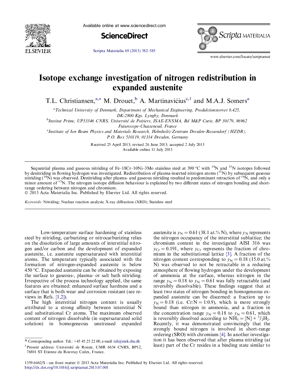 Isotope exchange investigation of nitrogen redistribution in expanded austenite