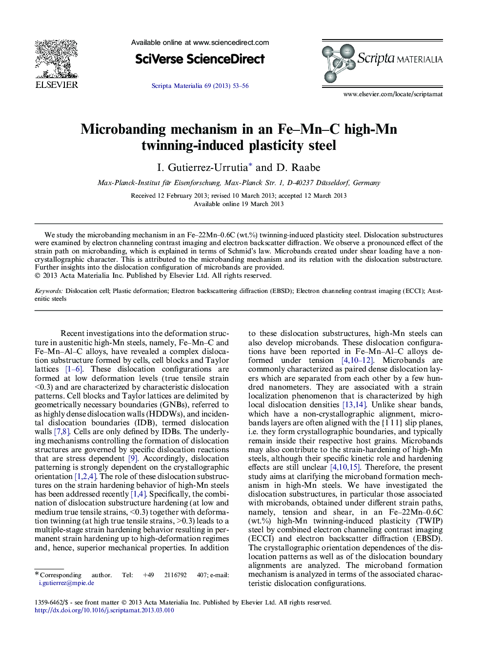 Microbanding mechanism in an Fe–Mn–C high-Mn twinning-induced plasticity steel