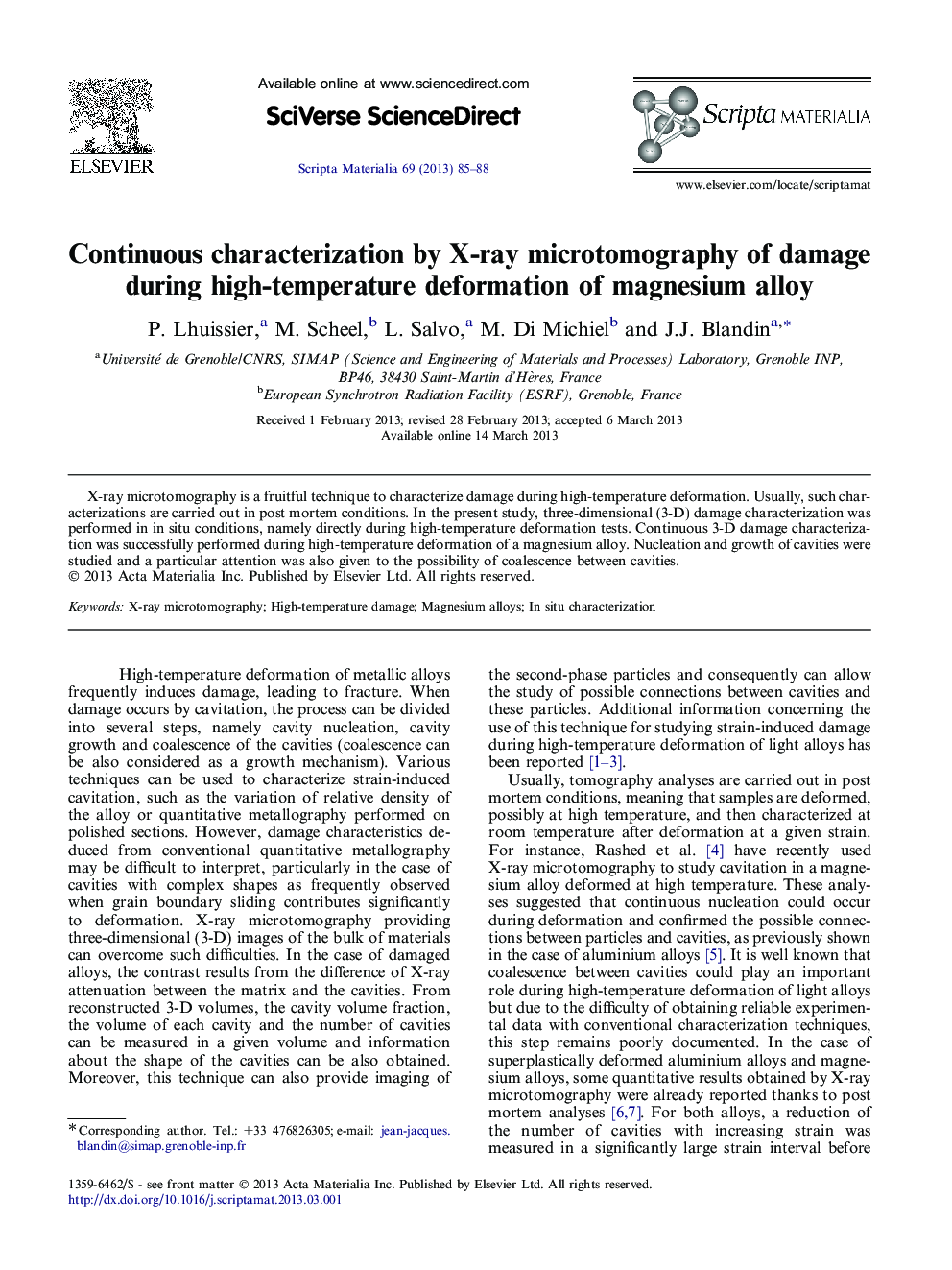 Continuous characterization by X-ray microtomography of damage during high-temperature deformation of magnesium alloy