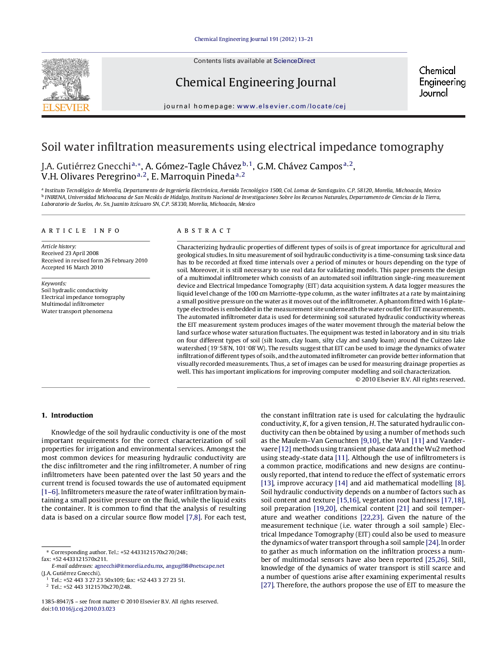 Soil water infiltration measurements using electrical impedance tomography