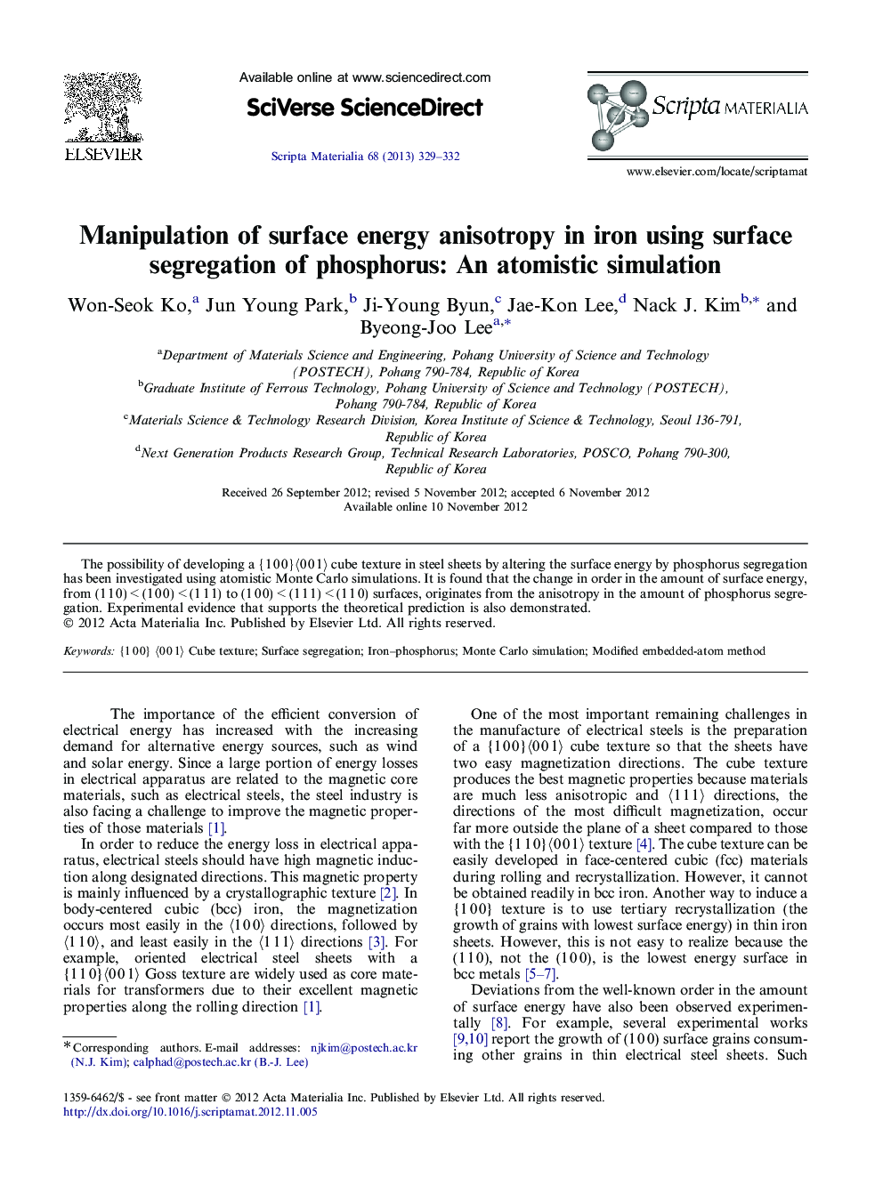 Manipulation of surface energy anisotropy in iron using surface segregation of phosphorus: An atomistic simulation