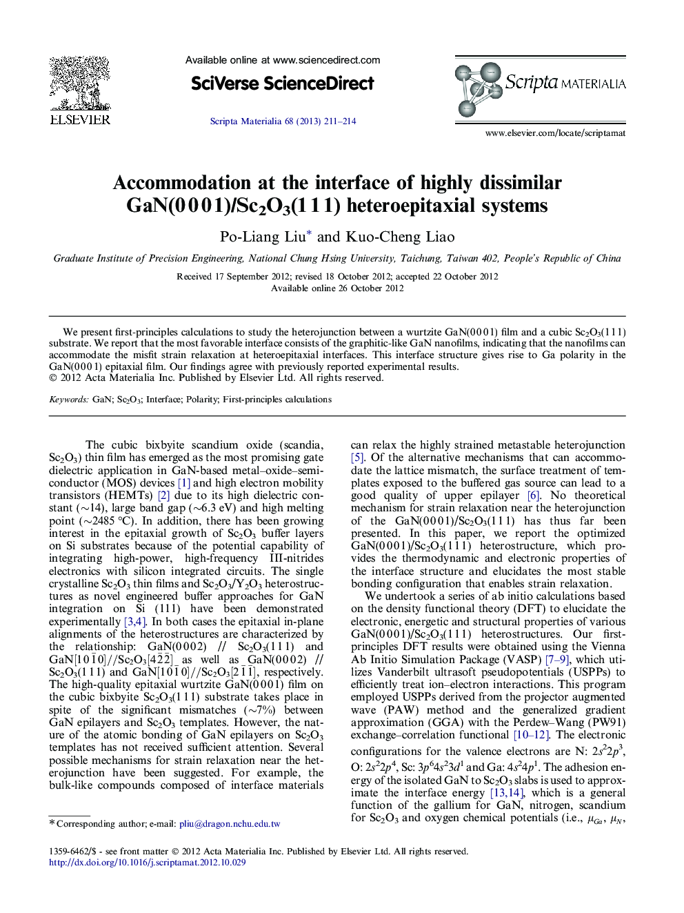 Accommodation at the interface of highly dissimilar GaN(0 0 0 1)/Sc2O3(1 1 1) heteroepitaxial systems