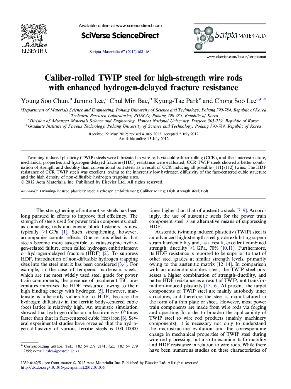 Caliber-rolled TWIP steel for high-strength wire rods with enhanced hydrogen-delayed fracture resistance