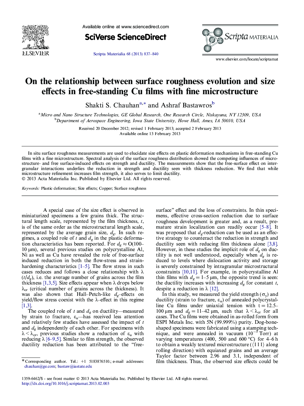 On the relationship between surface roughness evolution and size effects in free-standing Cu films with fine microstructure