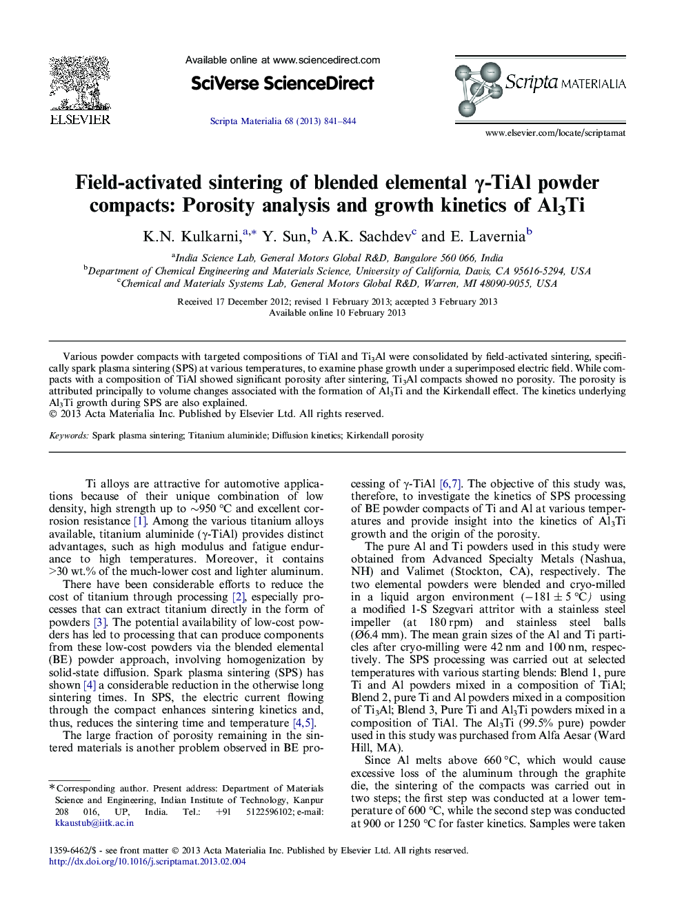 Field-activated sintering of blended elemental γ-TiAl powder compacts: Porosity analysis and growth kinetics of Al3Ti