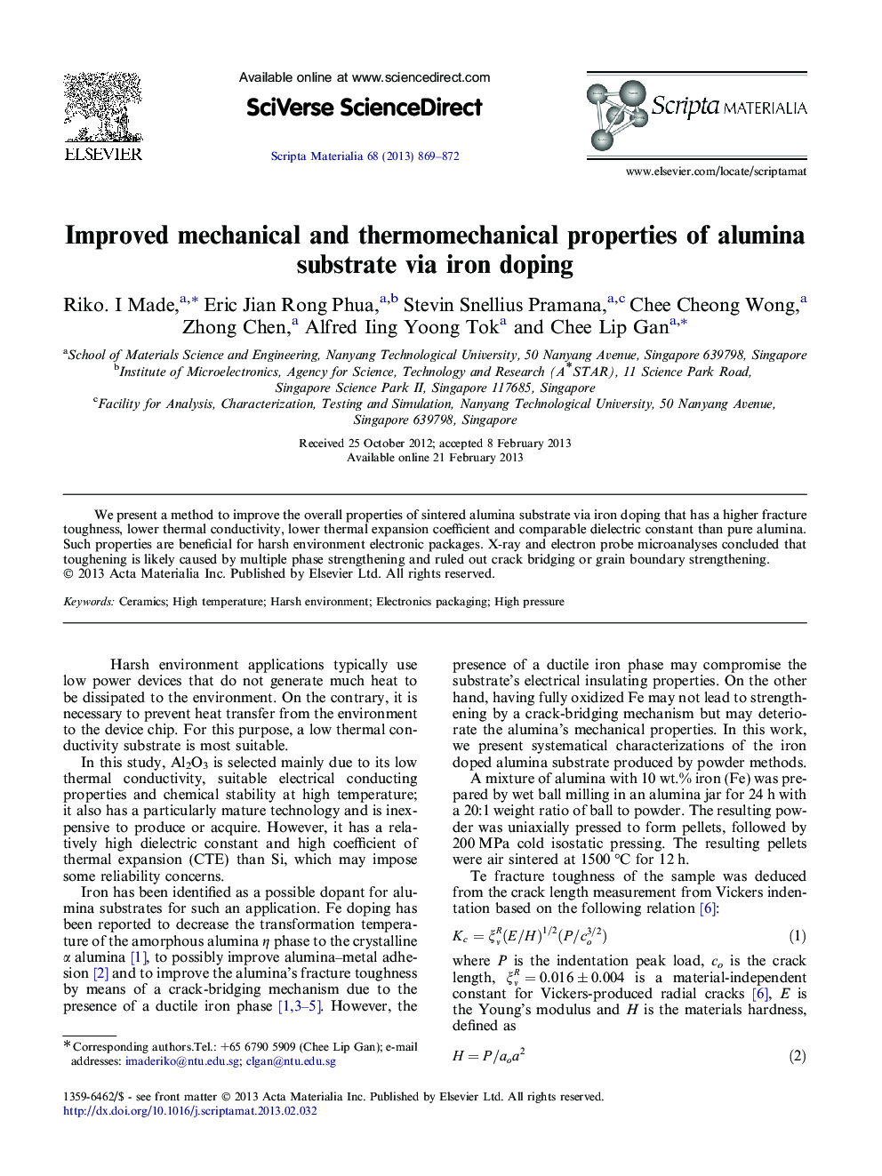 Improved mechanical and thermomechanical properties of alumina substrate via iron doping