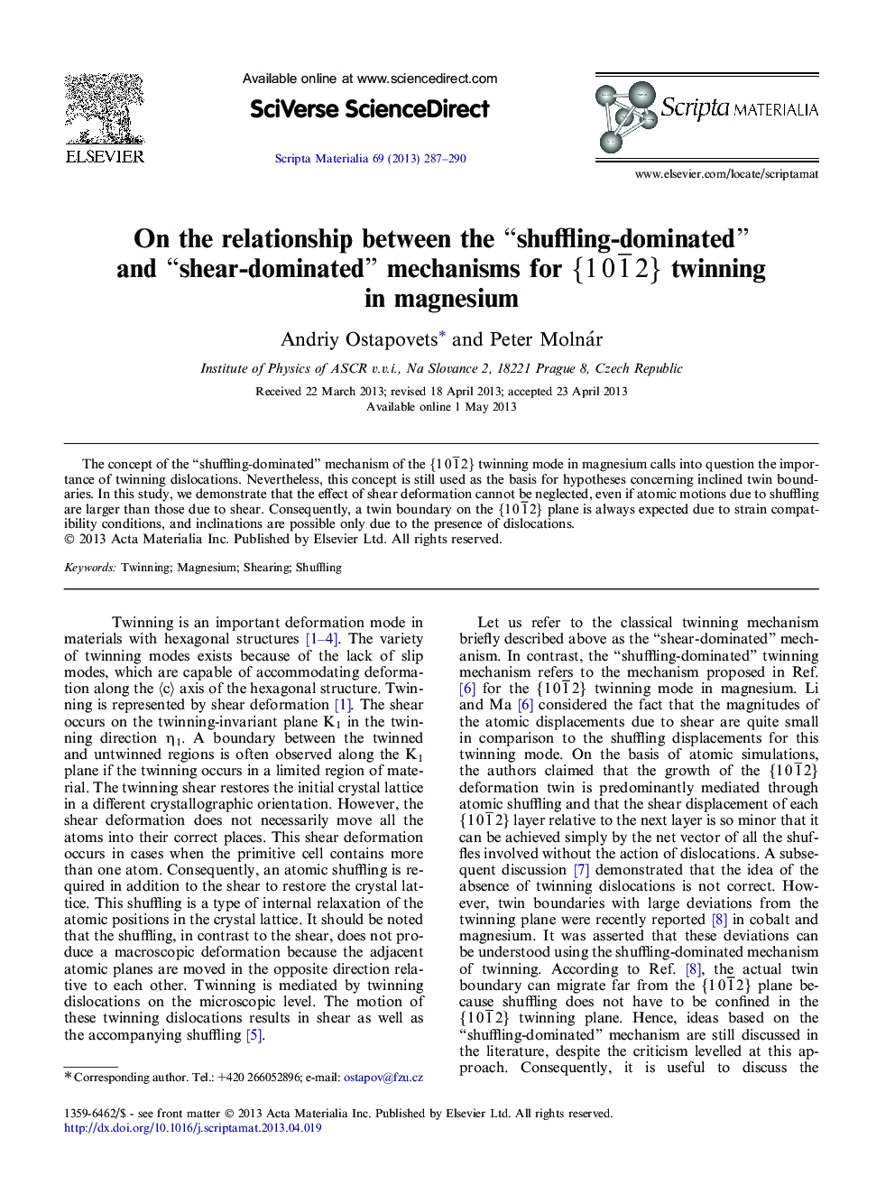 On the relationship between the “shuffling-dominated” and “shear-dominated” mechanisms for {101¯2} twinning in magnesium