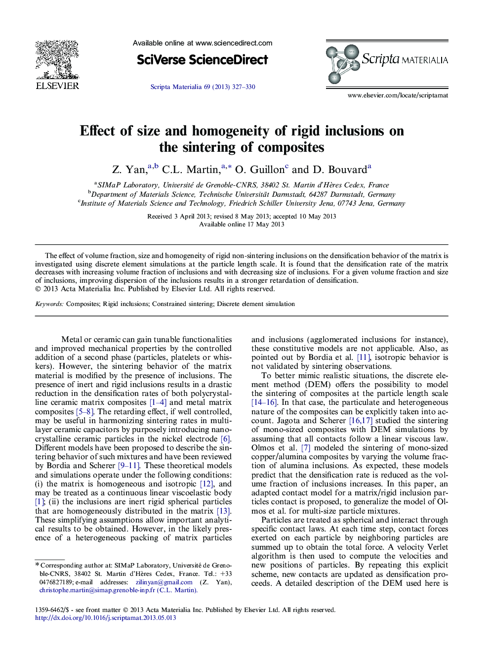 Effect of size and homogeneity of rigid inclusions on the sintering of composites