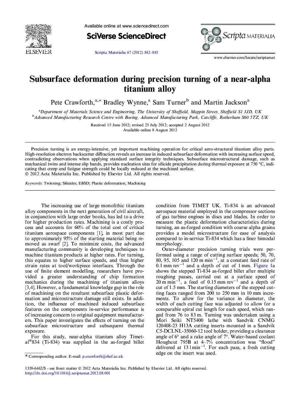 Subsurface deformation during precision turning of a near-alpha titanium alloy