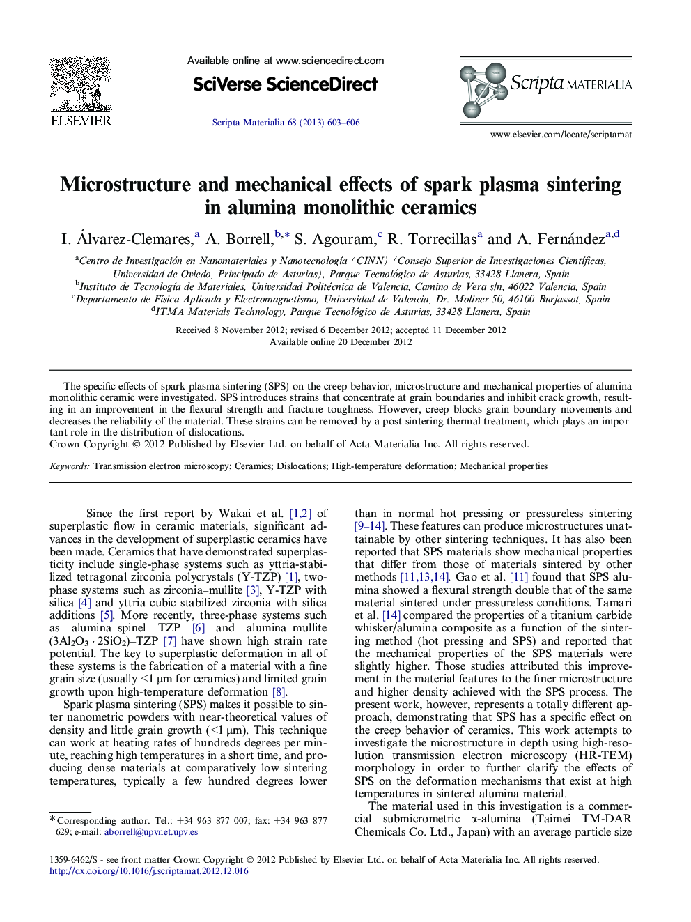 Microstructure and mechanical effects of spark plasma sintering in alumina monolithic ceramics