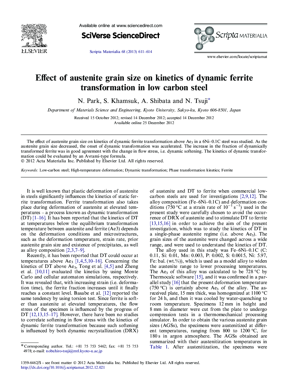 Effect of austenite grain size on kinetics of dynamic ferrite transformation in low carbon steel