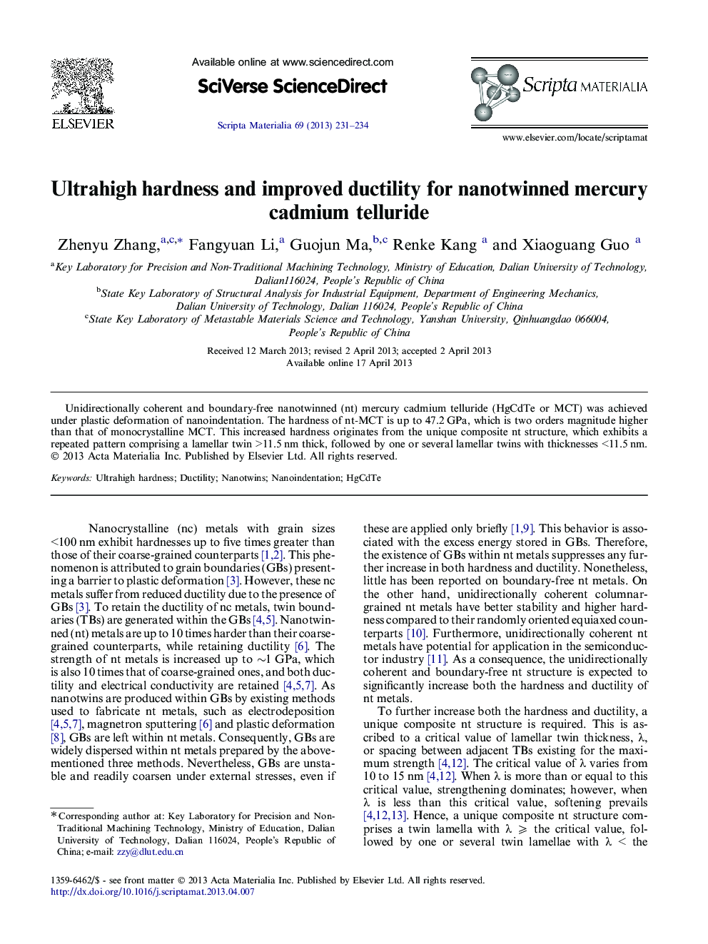 Ultrahigh hardness and improved ductility for nanotwinned mercury cadmium telluride