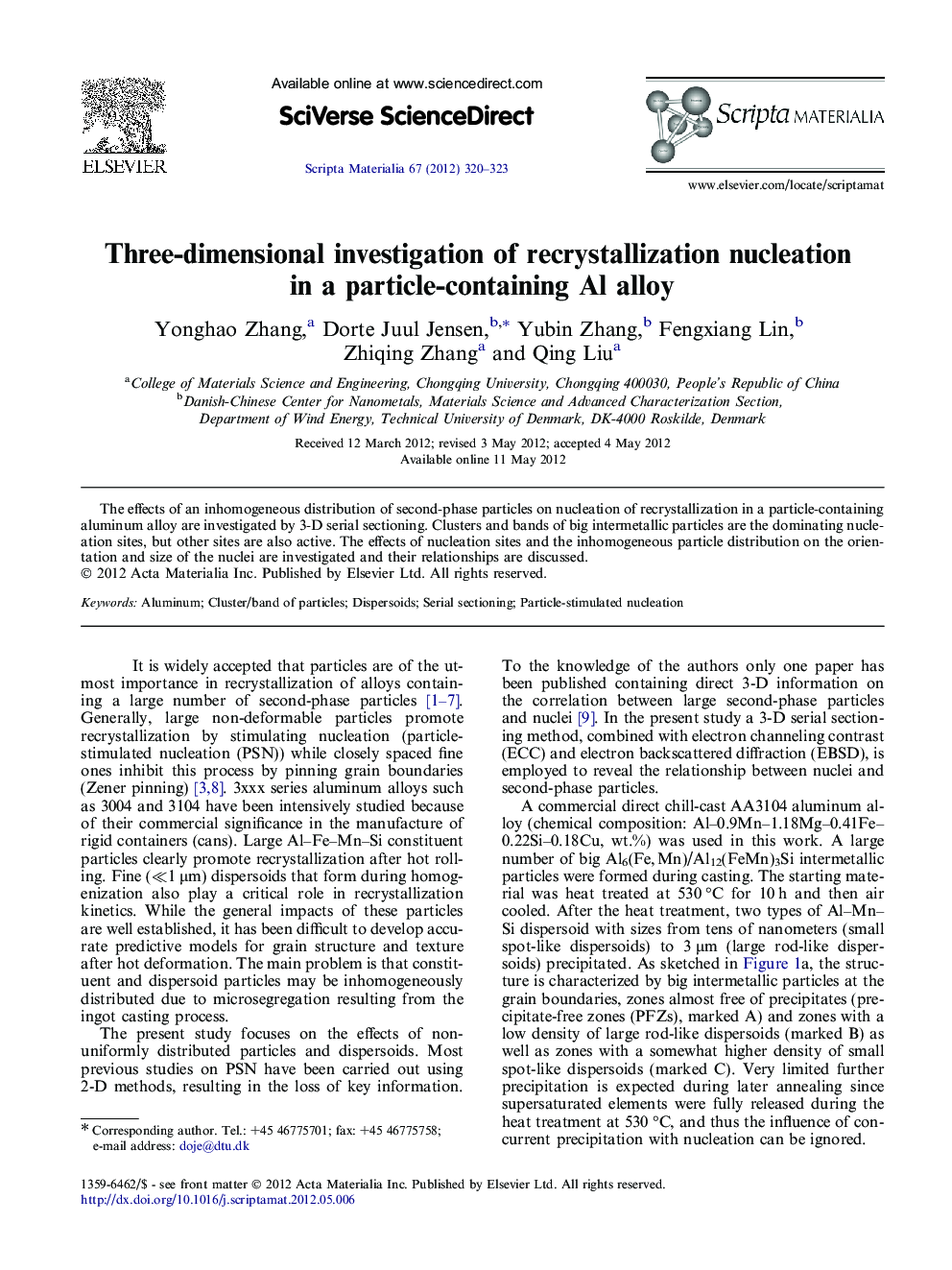 Three-dimensional investigation of recrystallization nucleation in a particle-containing Al alloy