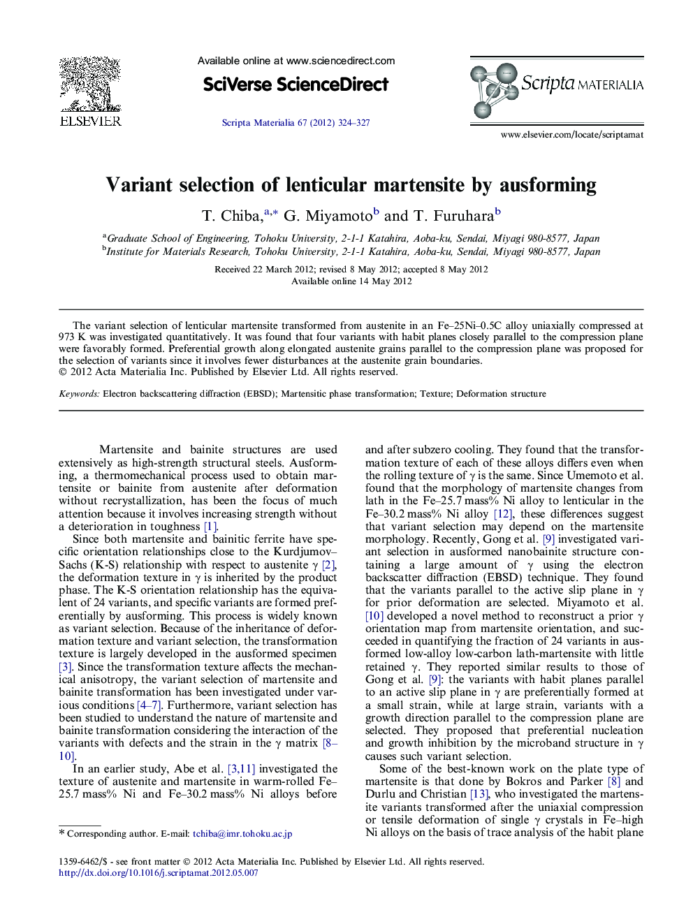 Variant selection of lenticular martensite by ausforming