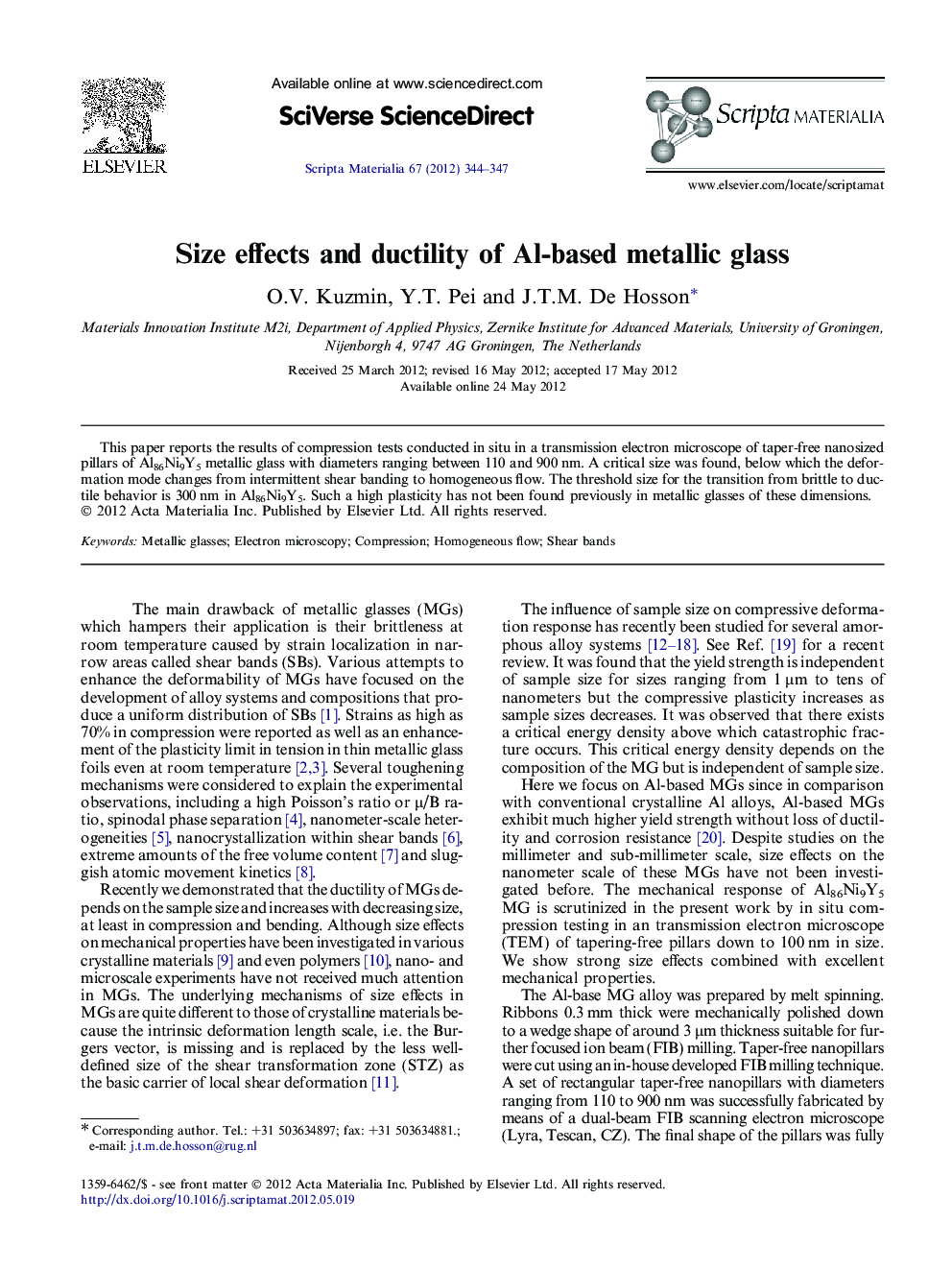 Size effects and ductility of Al-based metallic glass