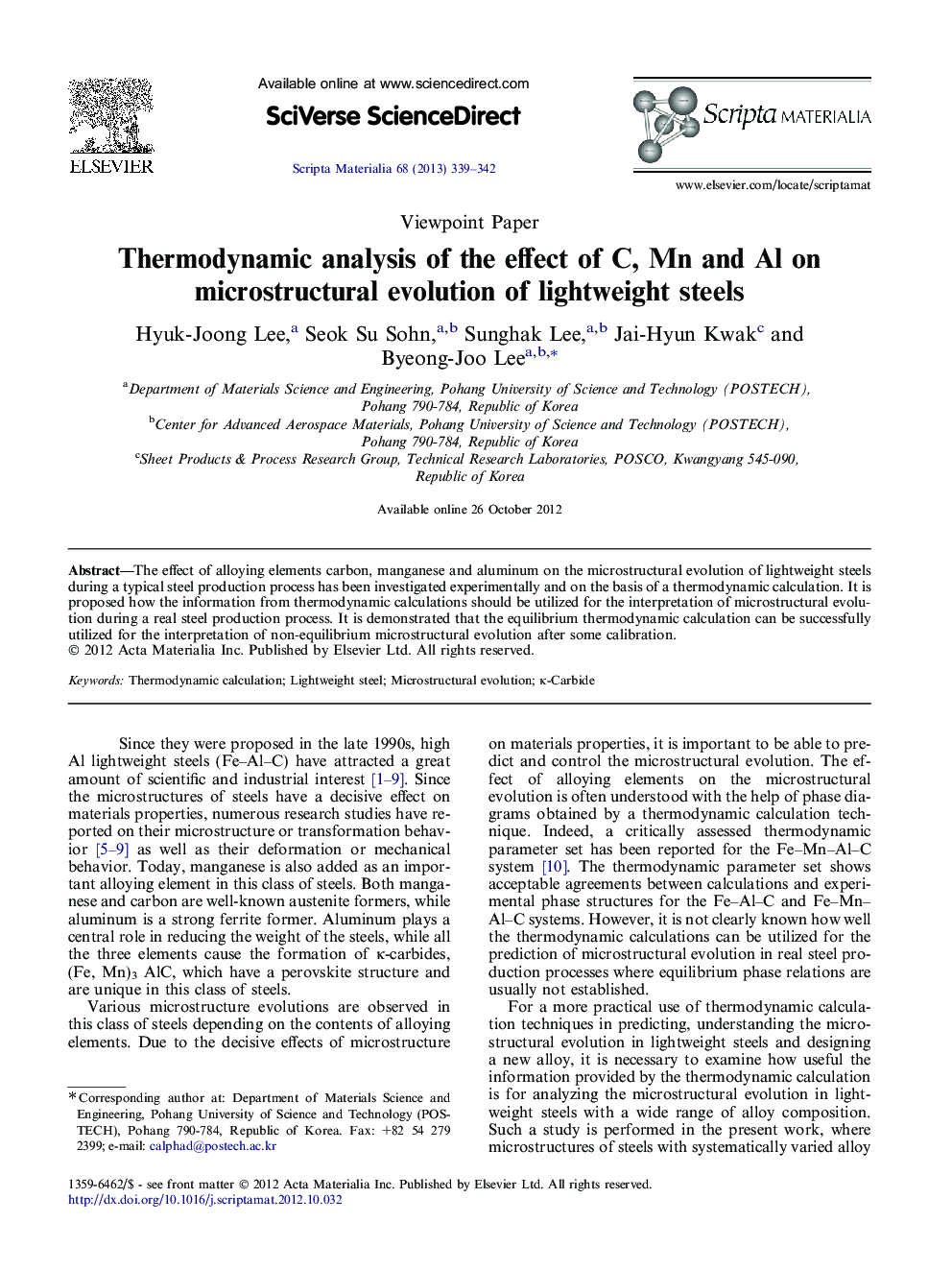 Thermodynamic analysis of the effect of C, Mn and Al on microstructural evolution of lightweight steels