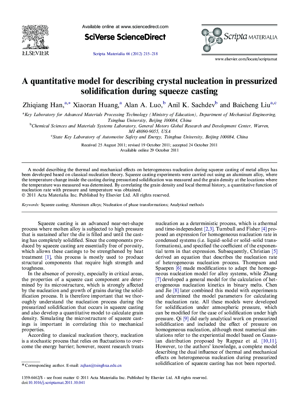 A quantitative model for describing crystal nucleation in pressurized solidification during squeeze casting