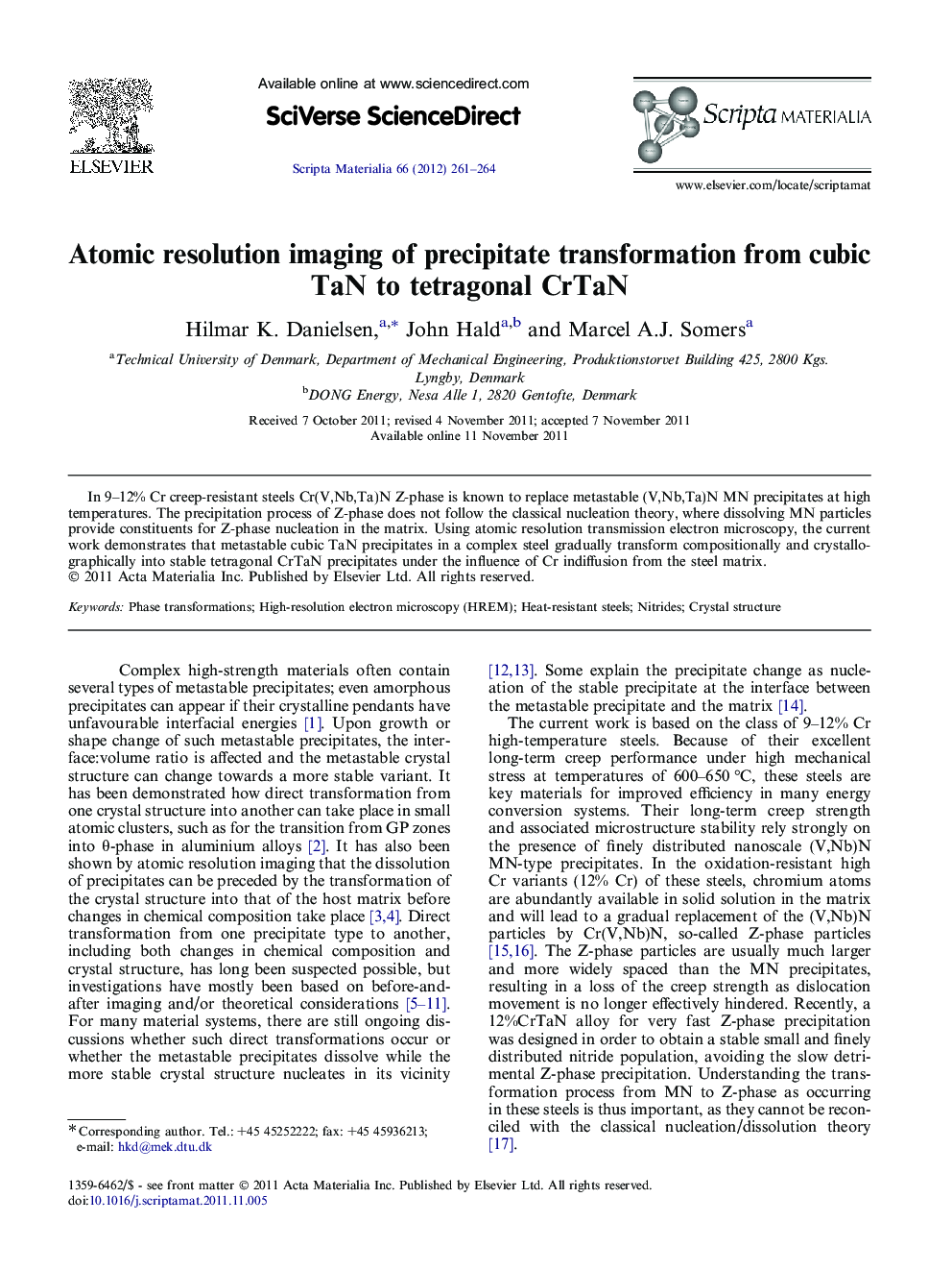 Atomic resolution imaging of precipitate transformation from cubic TaN to tetragonal CrTaN