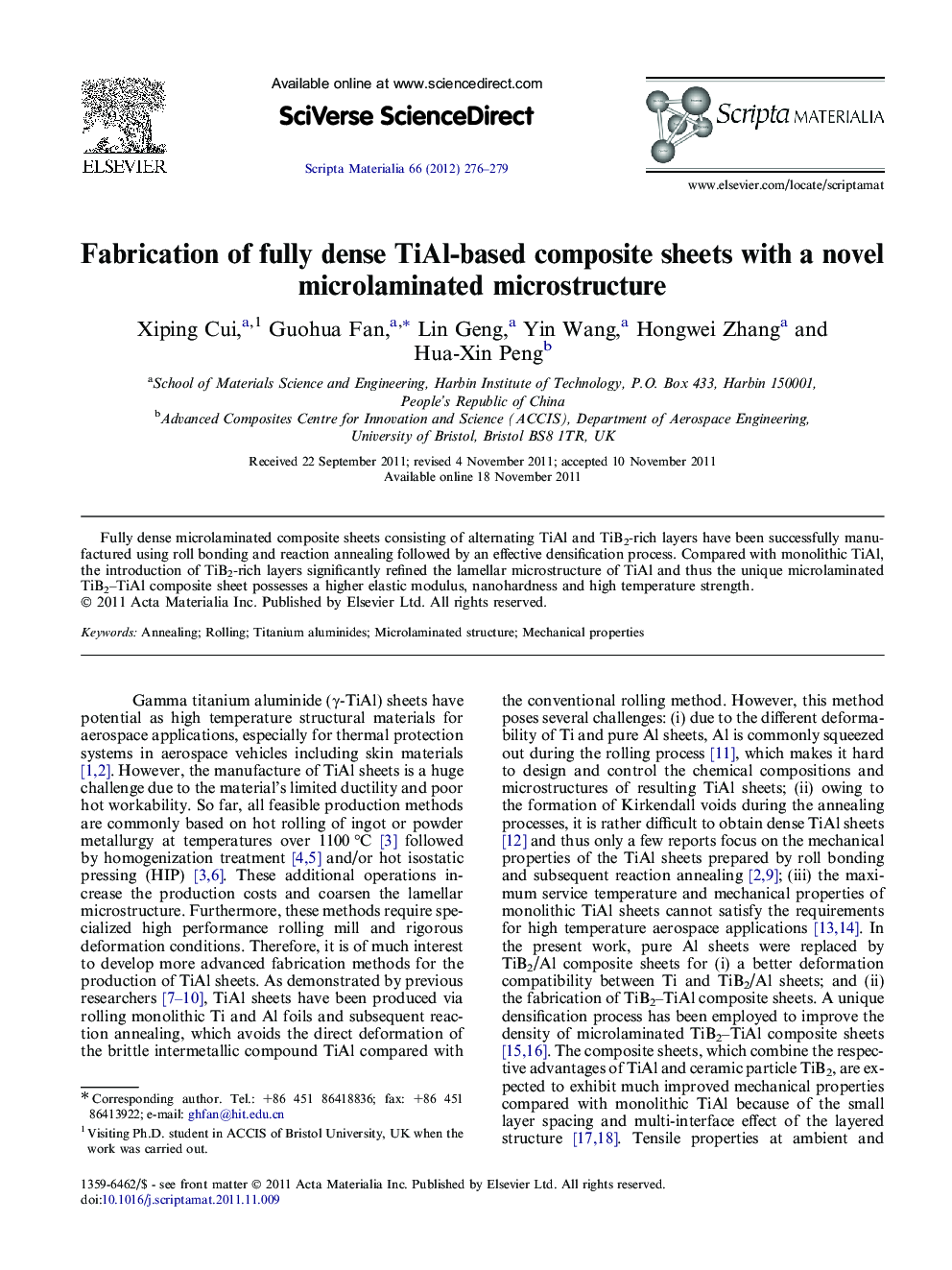 Fabrication of fully dense TiAl-based composite sheets with a novel microlaminated microstructure