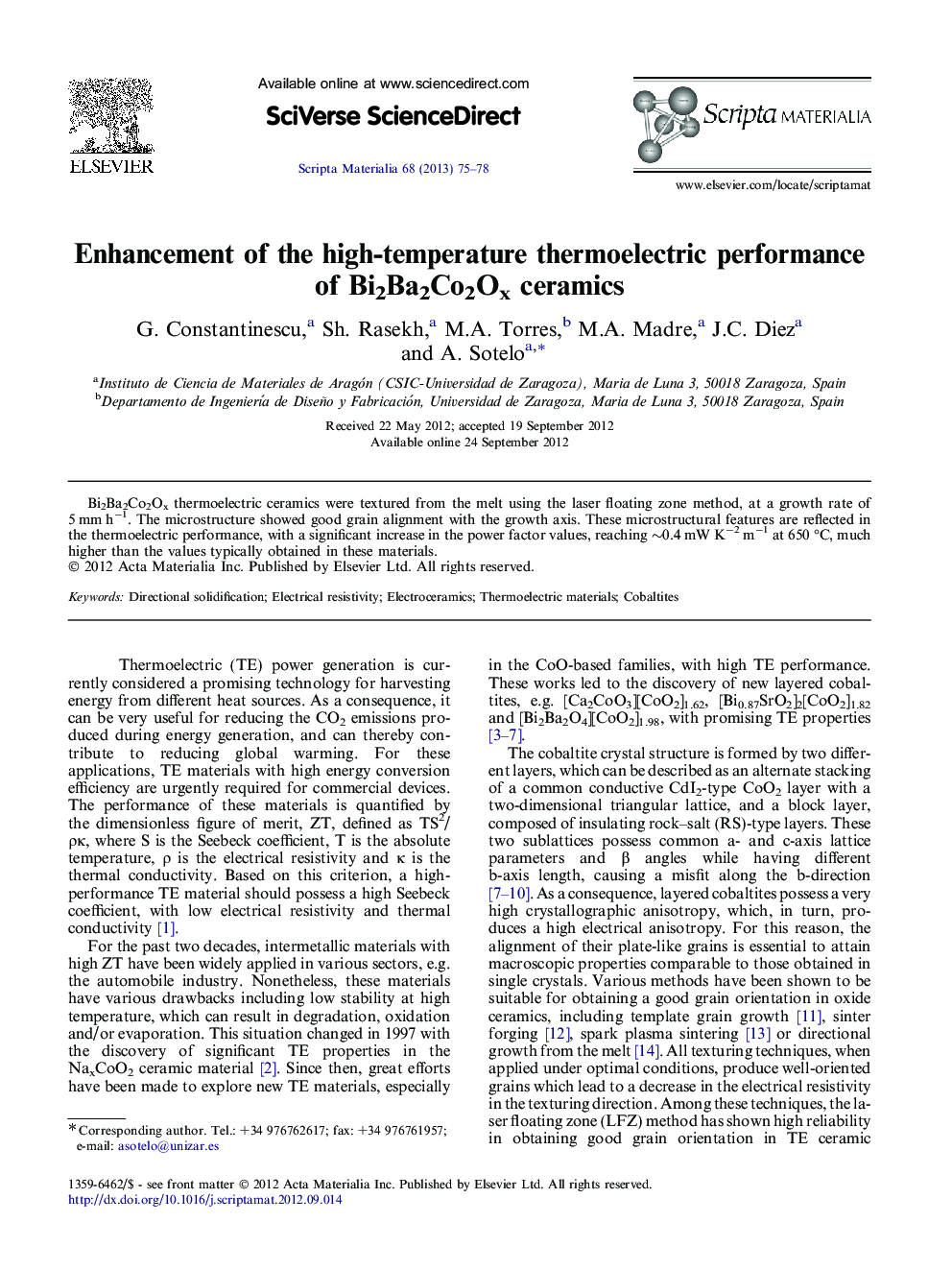 Enhancement of the high-temperature thermoelectric performance of Bi2Ba2Co2Ox ceramics