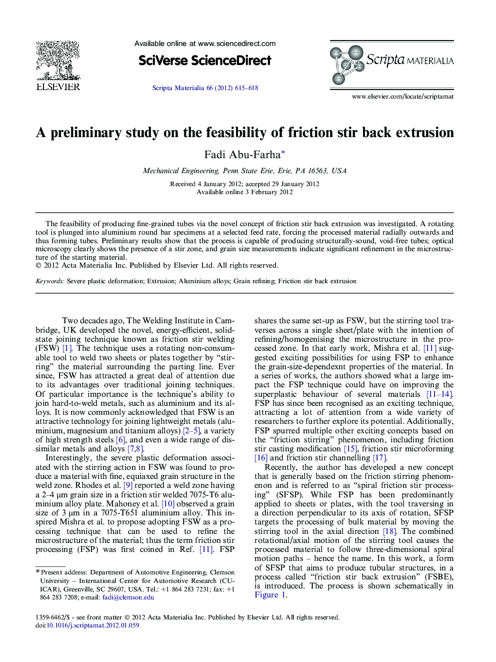 A preliminary study on the feasibility of friction stir back extrusion