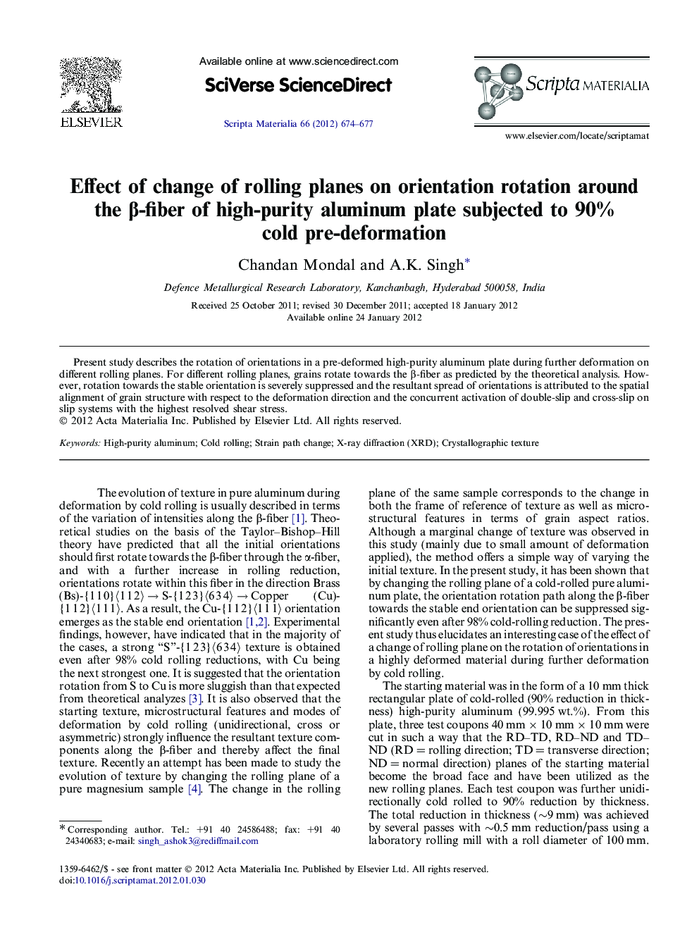 Effect of change of rolling planes on orientation rotation around the β-fiber of high-purity aluminum plate subjected to 90% cold pre-deformation