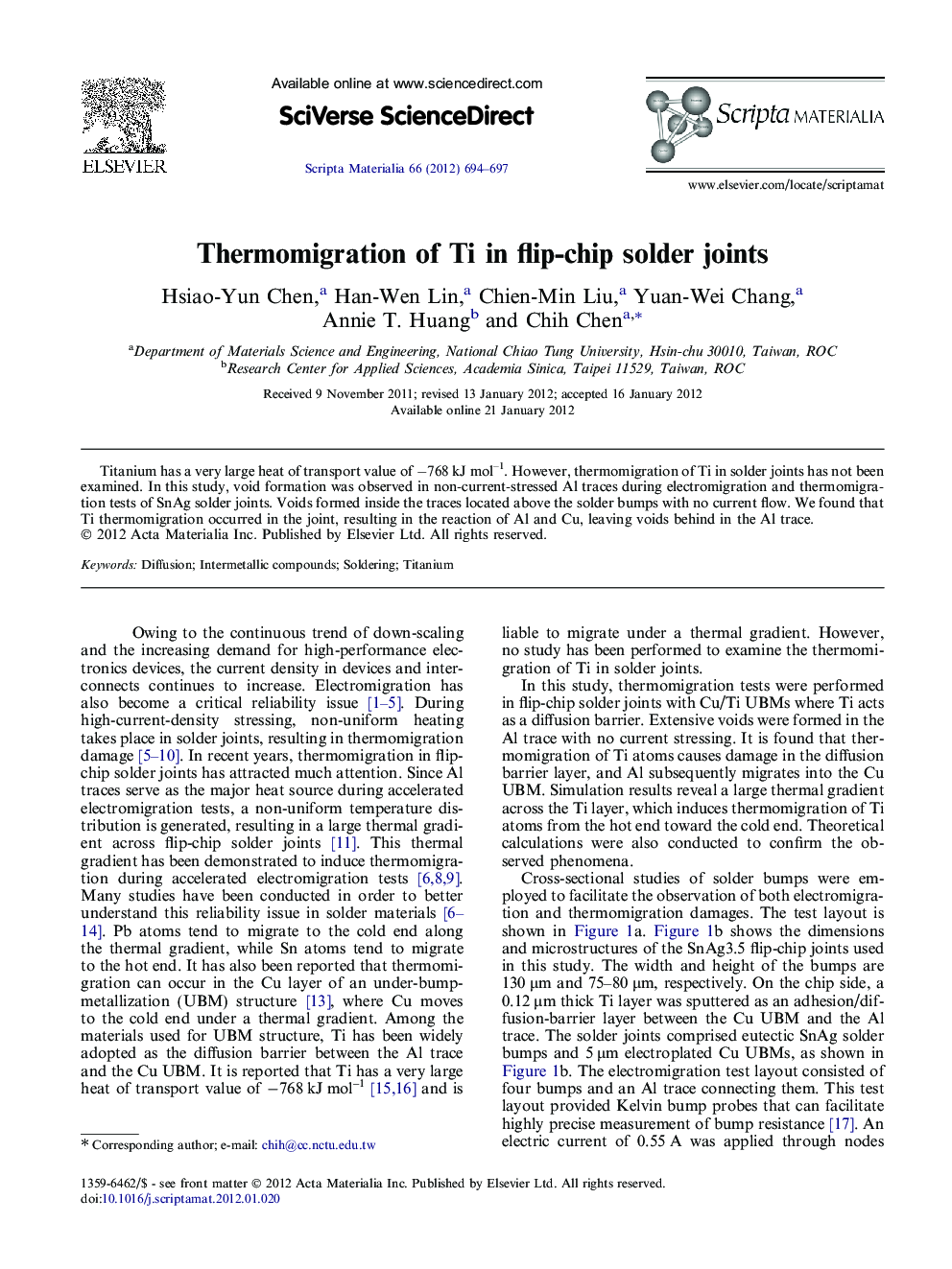 Thermomigration of Ti in flip-chip solder joints