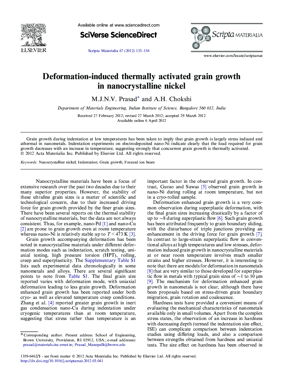 Deformation-induced thermally activated grain growth in nanocrystalline nickel