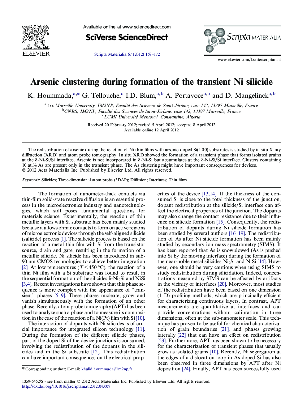 Arsenic clustering during formation of the transient Ni silicide