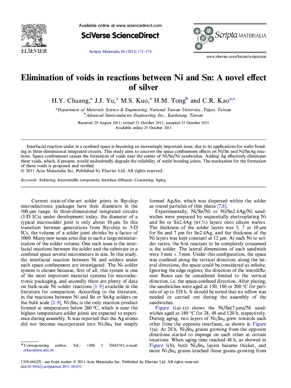 Elimination of voids in reactions between Ni and Sn: A novel effect of silver