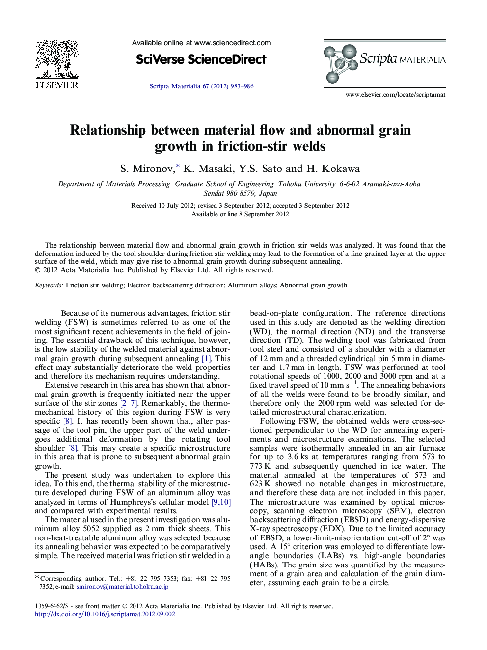 Relationship between material flow and abnormal grain growth in friction-stir welds