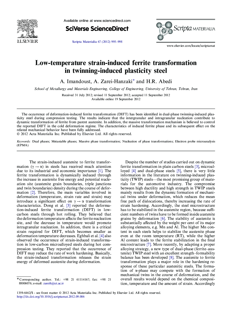 Low-temperature strain-induced ferrite transformation in twinning-induced plasticity steel