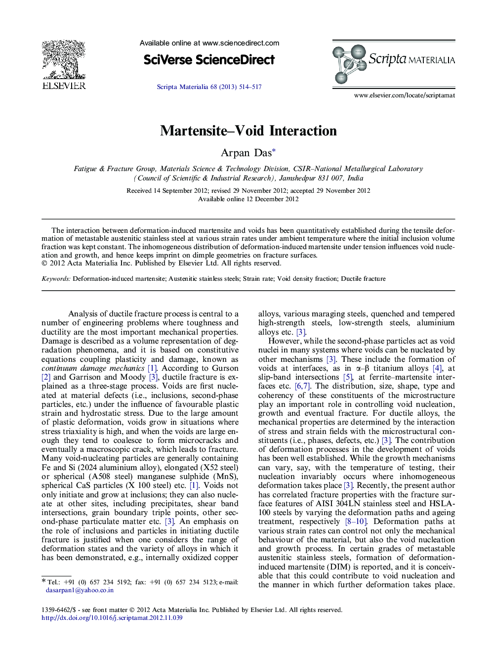 Martensite–Void Interaction