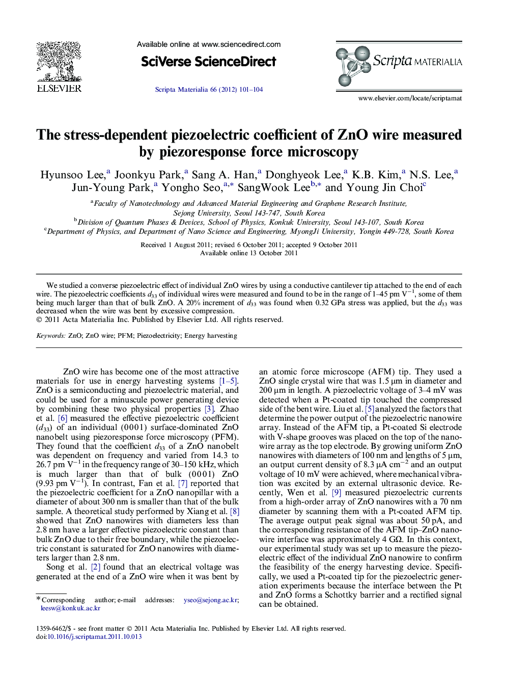 The stress-dependent piezoelectric coefficient of ZnO wire measured by piezoresponse force microscopy