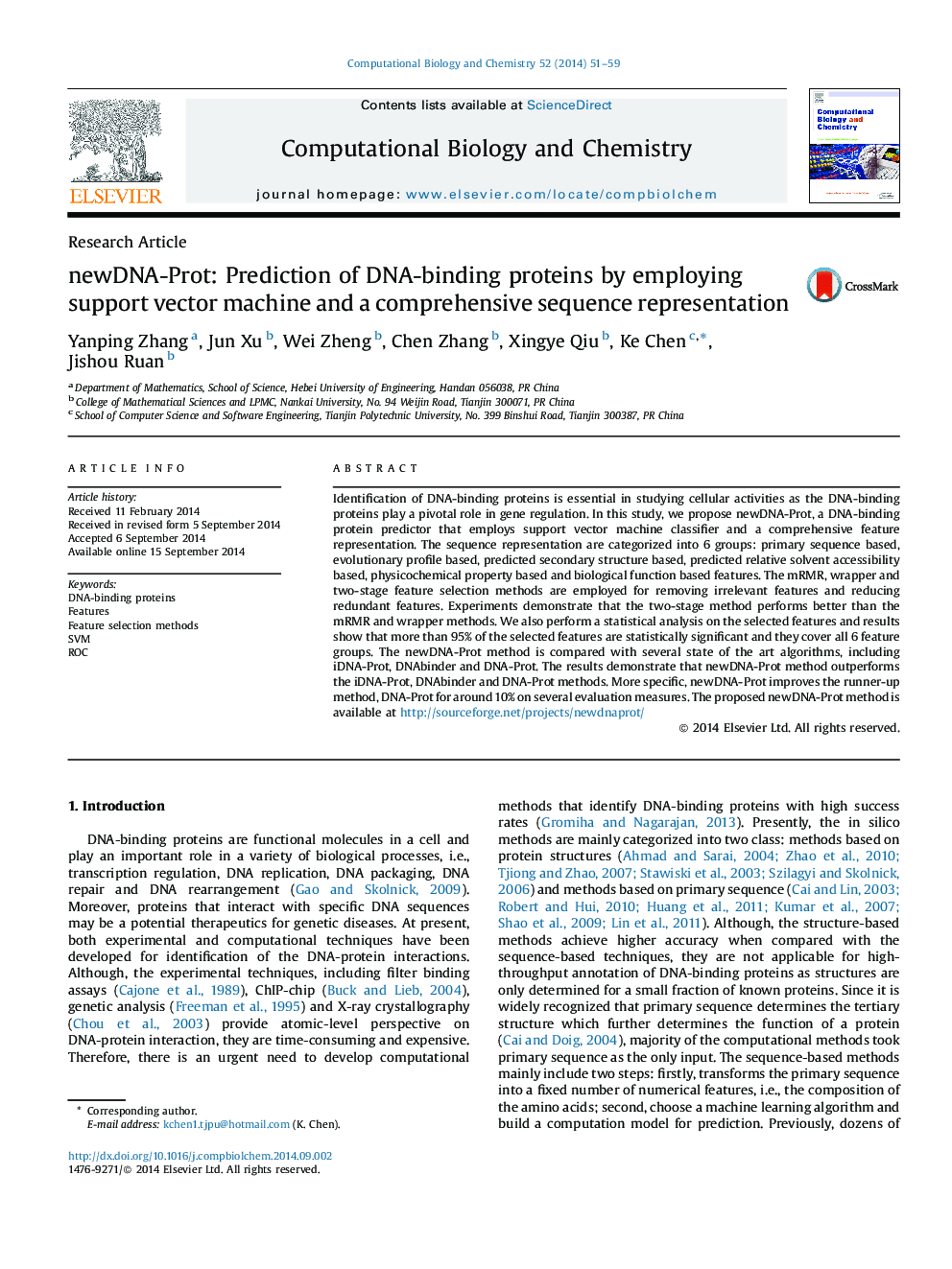 newDNA-Prot: Prediction of DNA-binding proteins by employing support vector machine and a comprehensive sequence representation