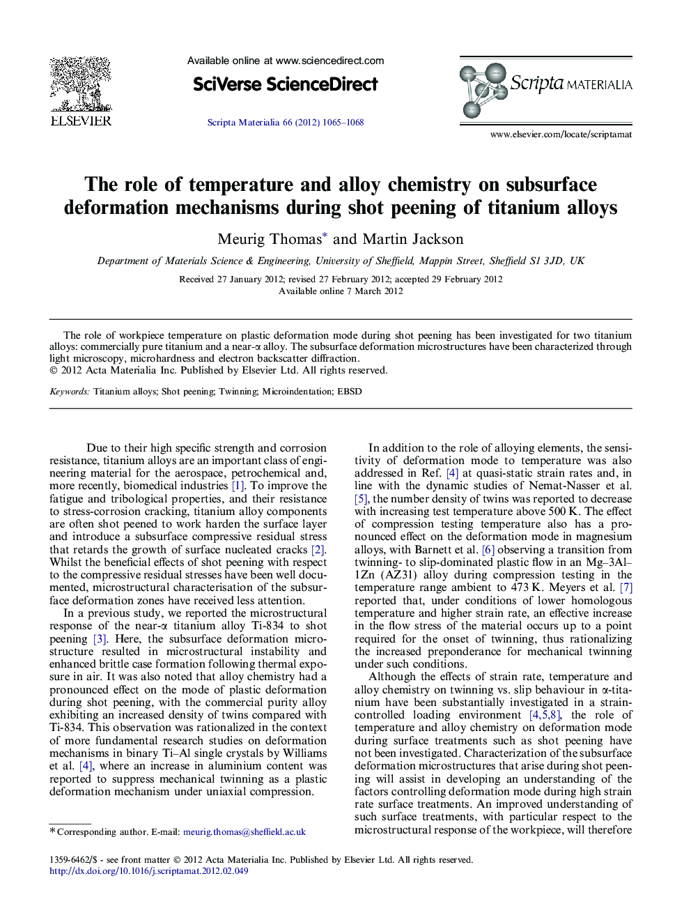 The role of temperature and alloy chemistry on subsurface deformation mechanisms during shot peening of titanium alloys