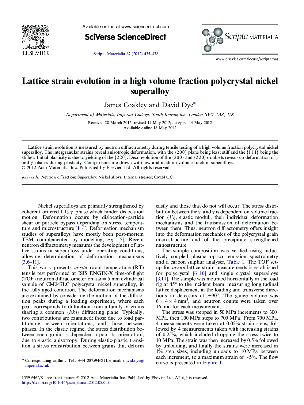 Lattice strain evolution in a high volume fraction polycrystal nickel superalloy