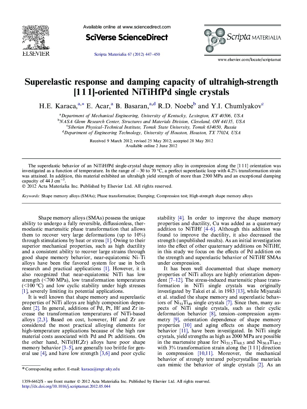 Superelastic response and damping capacity of ultrahigh-strength [1 1 1]-oriented NiTiHfPd single crystals