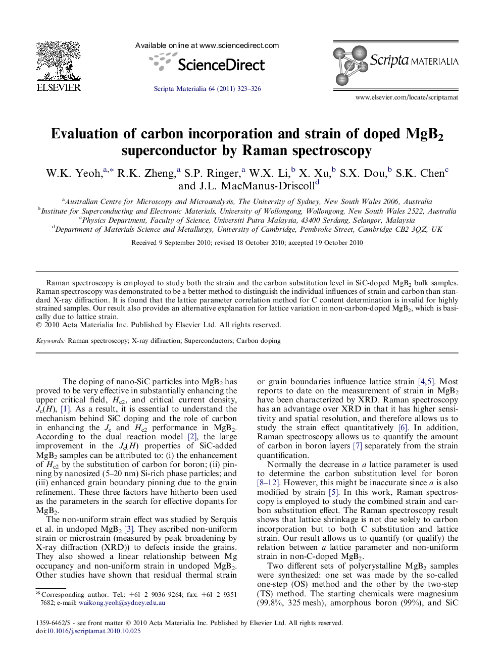 Evaluation of carbon incorporation and strain of doped MgB2 superconductor by Raman spectroscopy