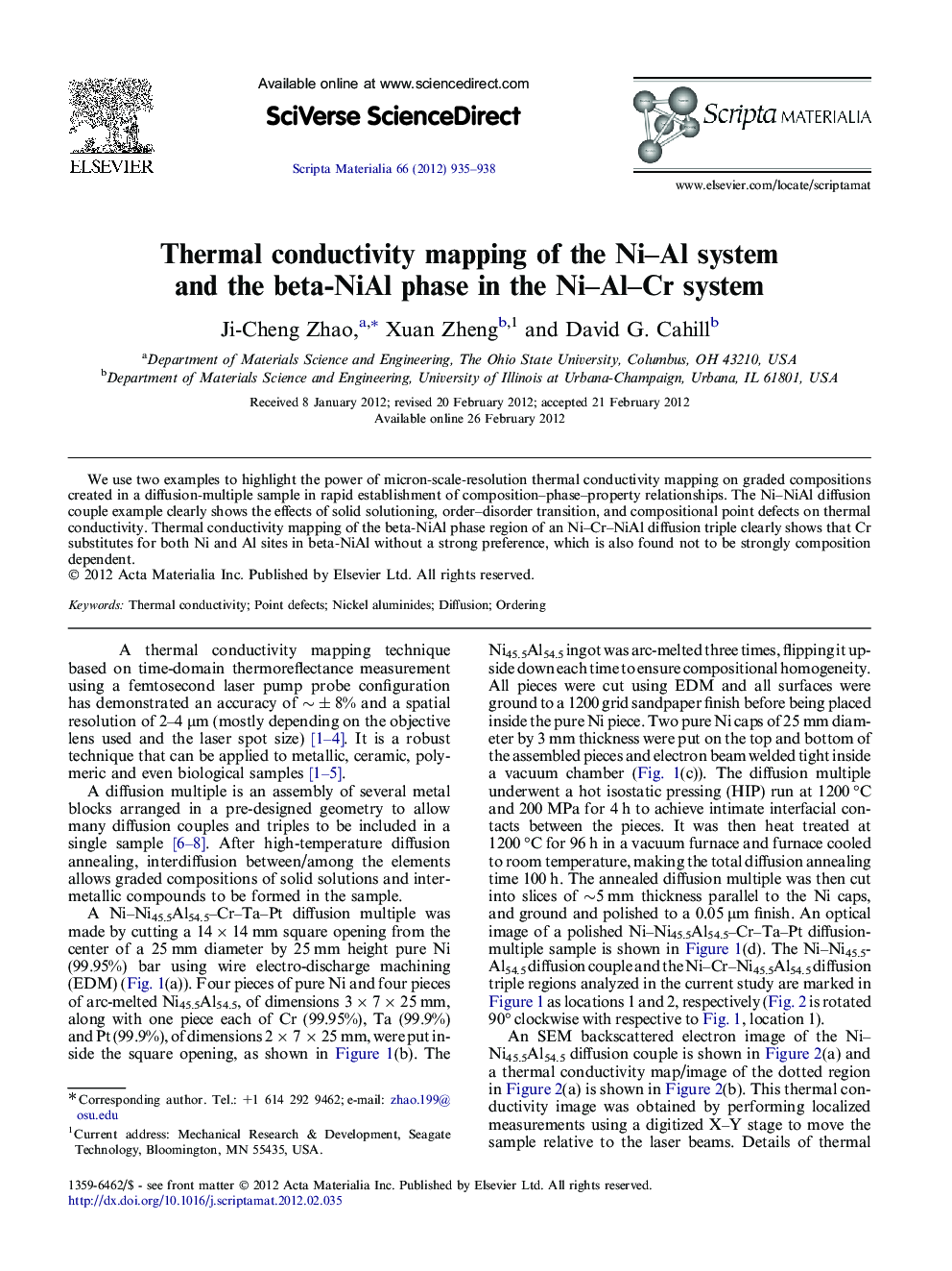 Thermal conductivity mapping of the Ni–Al system and the beta-NiAl phase in the Ni–Al–Cr system